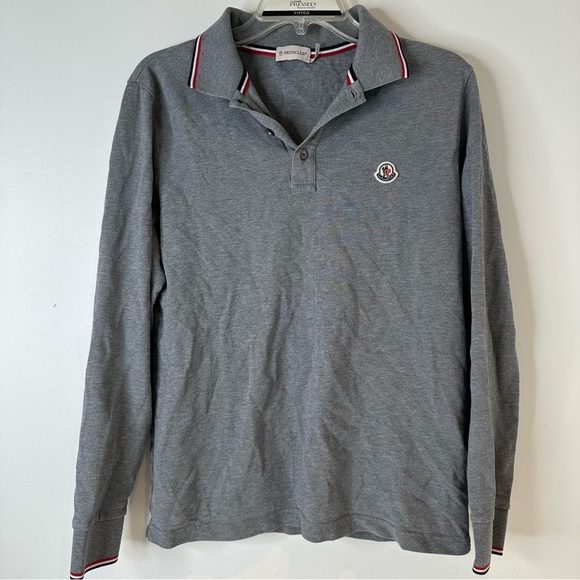 Moncler Maglia Gray Patch Long Sleeve Polo men’s size L - Picture 1 of 12